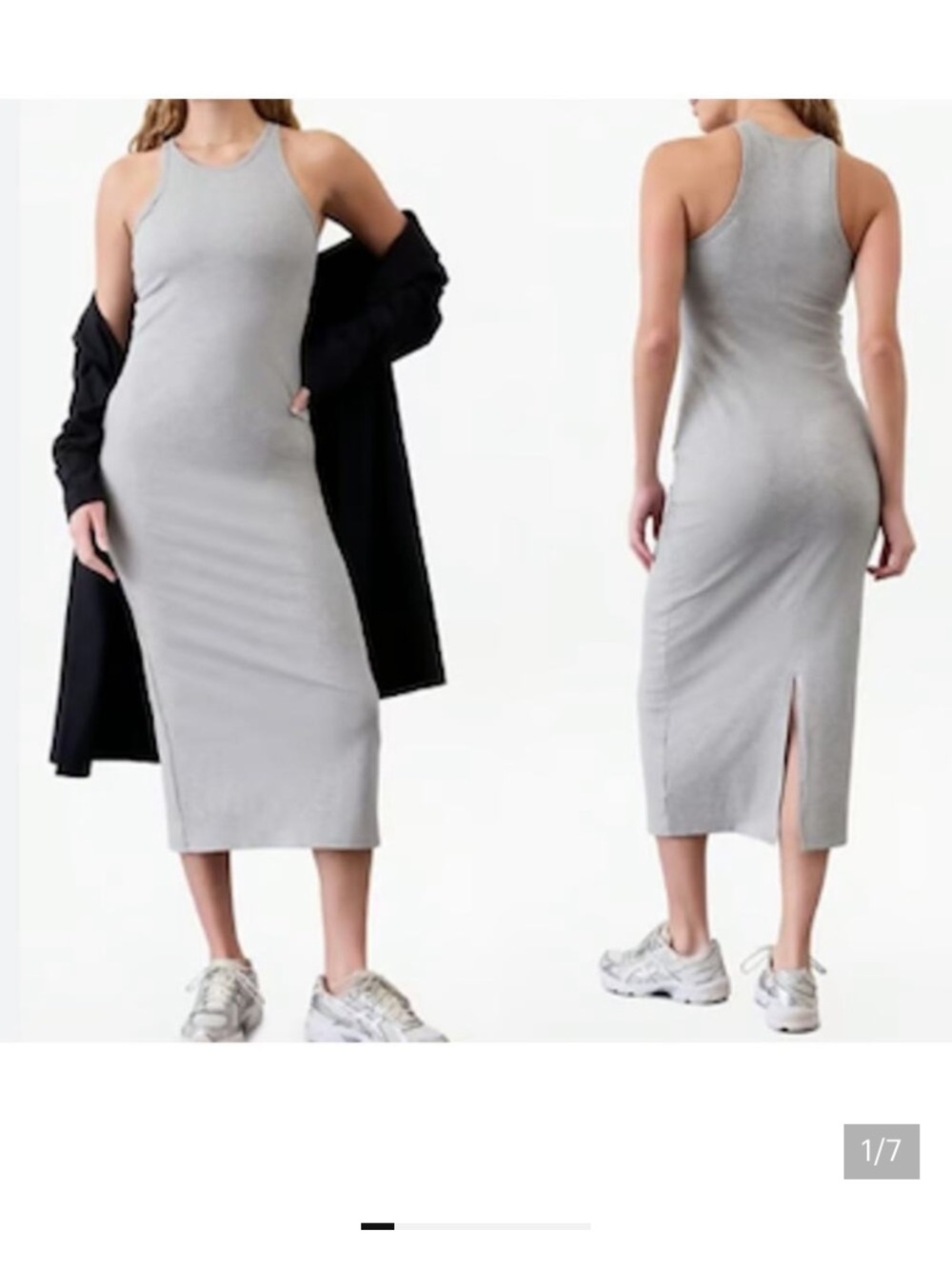 Athleta Signature Rib Maxi Dress back slit sleeveless sz medium